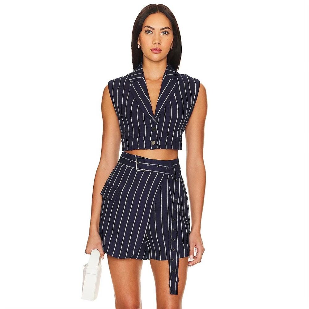 NWT Thefemm Sarrie Blue Stripe Skirt Short - Picture 1 of 6